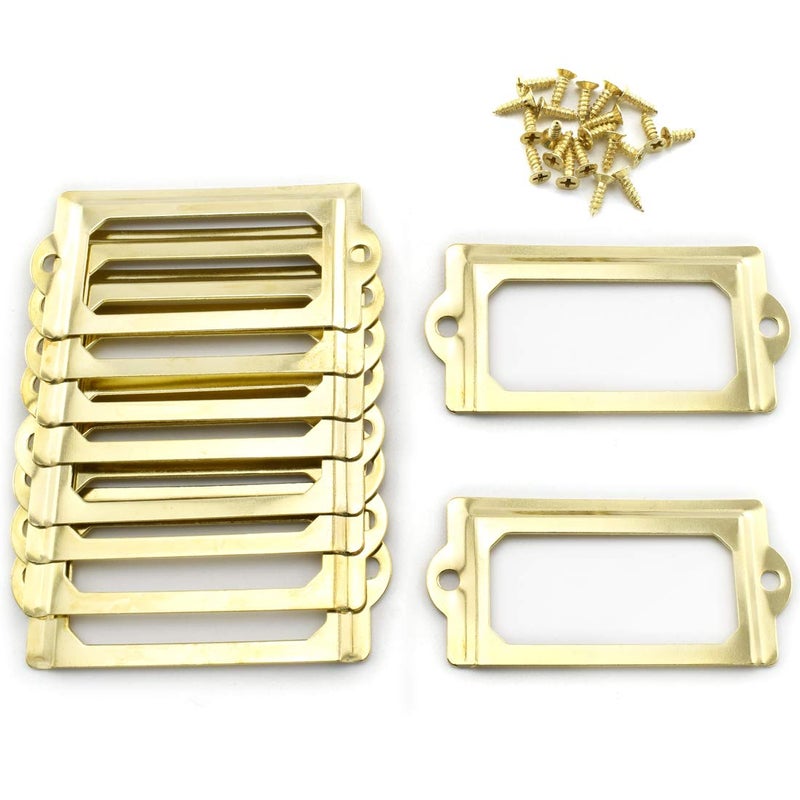 OZXNO Antique Metal Name Card Frame, OZXNO 10-Pack Vintage Golden Label Holder Tag Slots for Drawer File Cabinet Shelves (70 x 33 mm / 2.8 x 1.3 inch) - Image 1